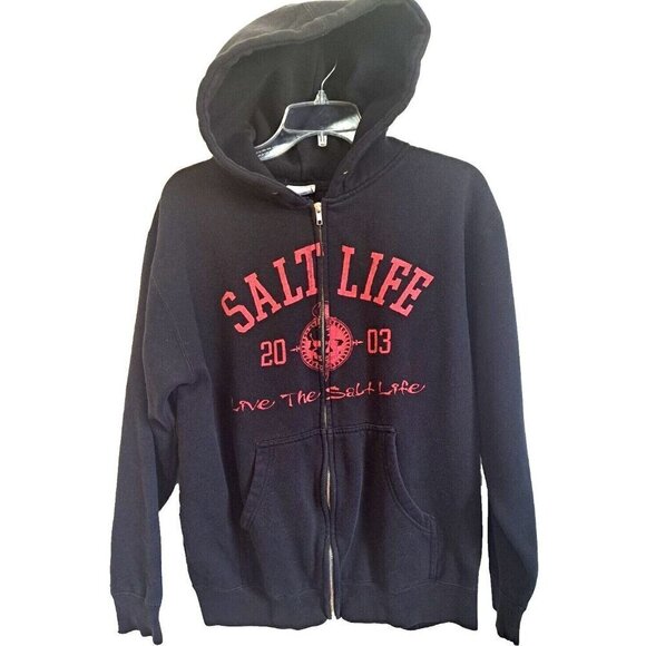 Salt Life Men's M Full Zip Black Hoodie NO DRAWSTRING - Picture 1 of 7
